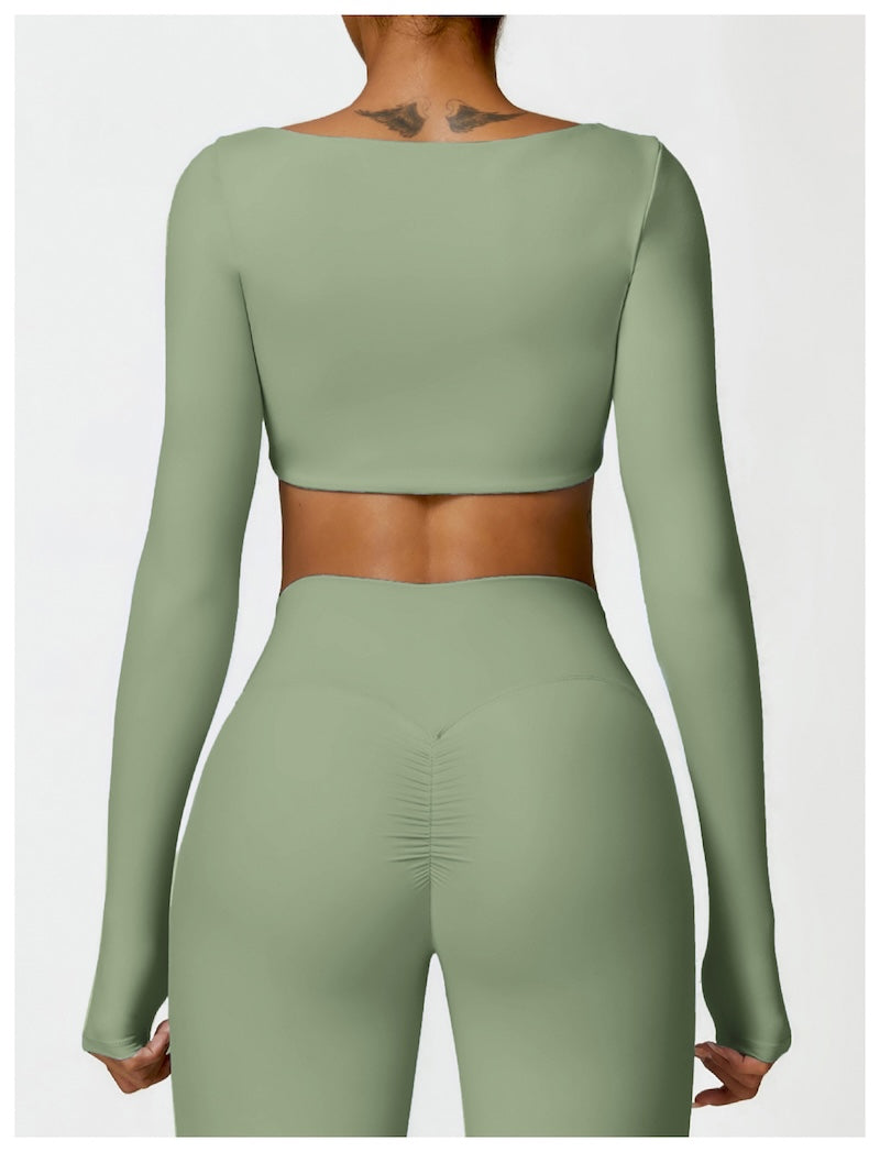 Plush Long sleeve Crop Top Avocado Green
