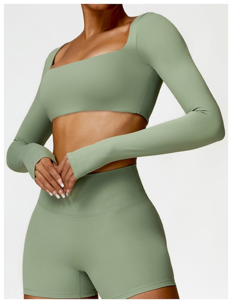 Plush Long sleeve Crop Top Avocado Green