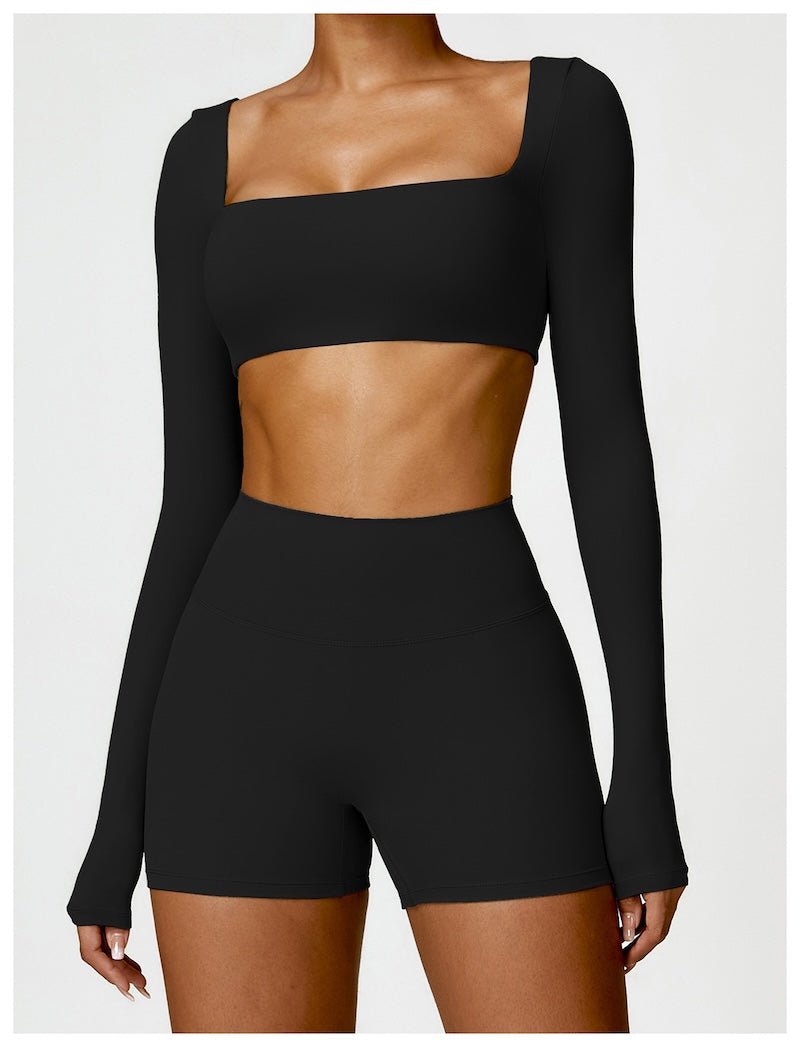 Plush Long sleeve Crop Top Black