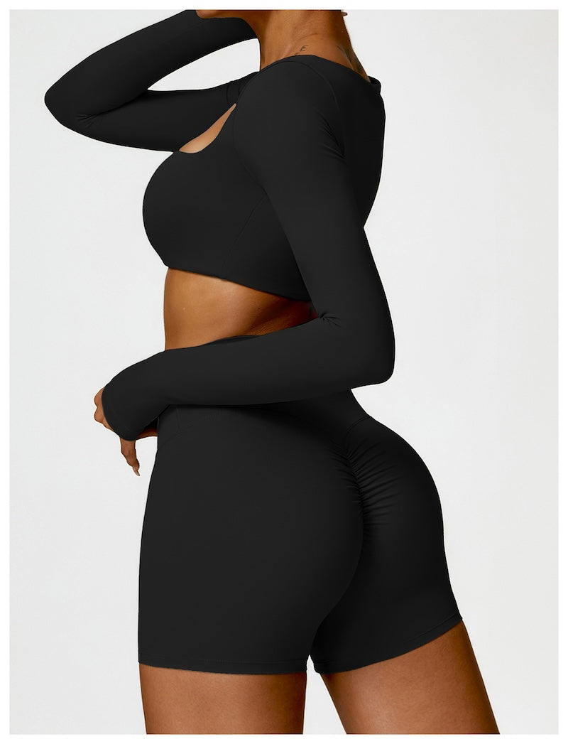 Plush Long sleeve Crop Top Black