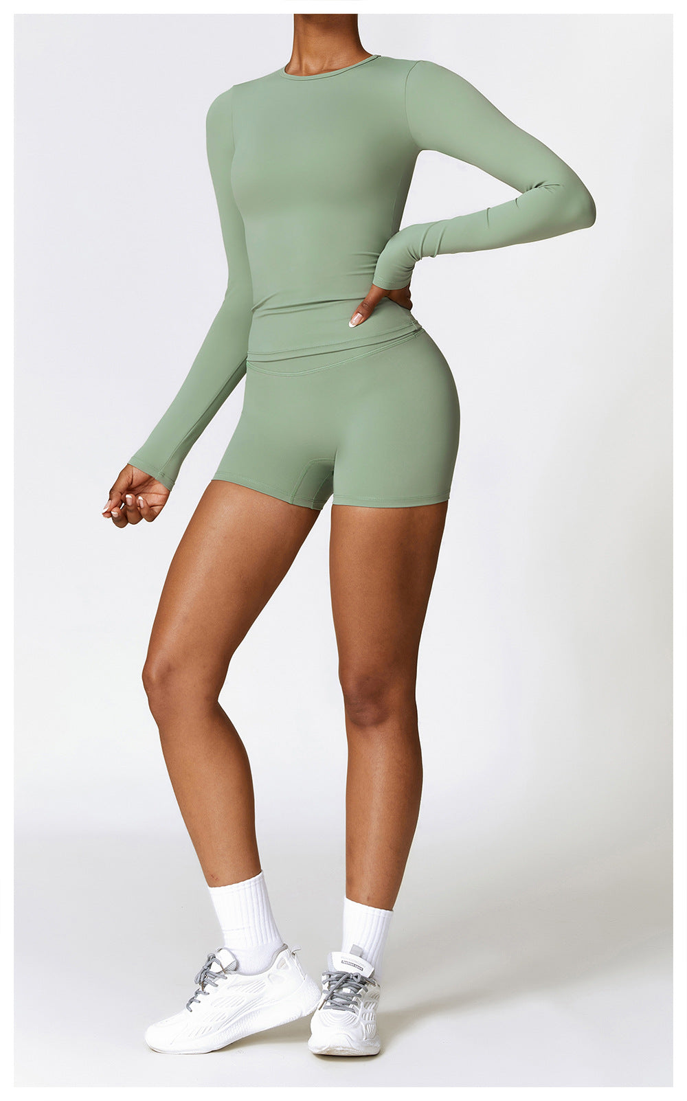 Plush Mid Long Sleeve Top Avocado Green