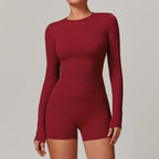 Plush Mid Long Sleeve Top Burgundy Red
