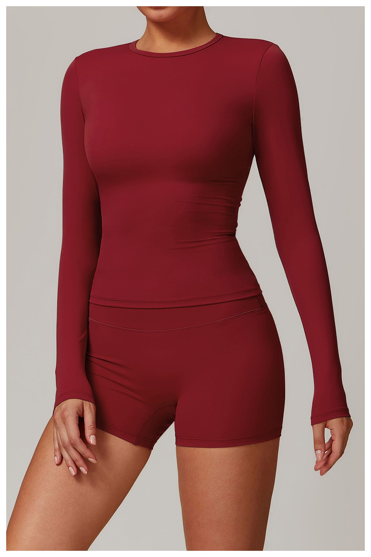Plush Mid Long Sleeve Top Burgundy Red