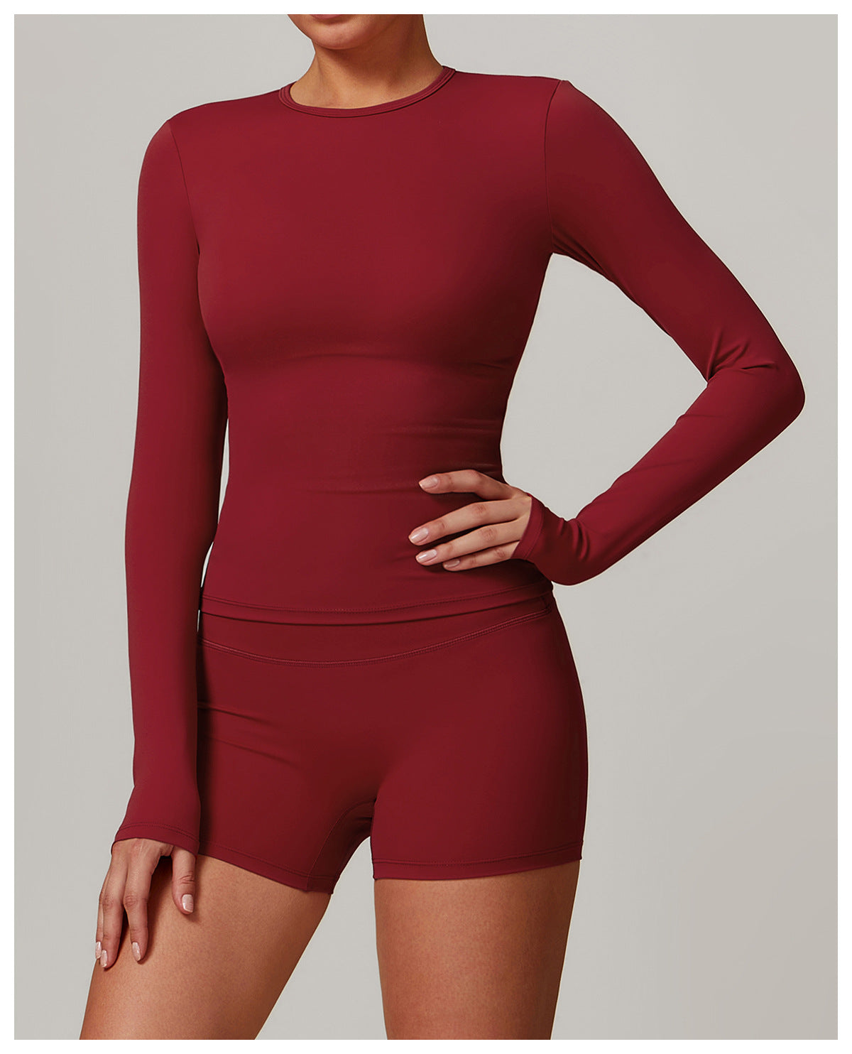 Plush Mid Long Sleeve Top Burgundy Red