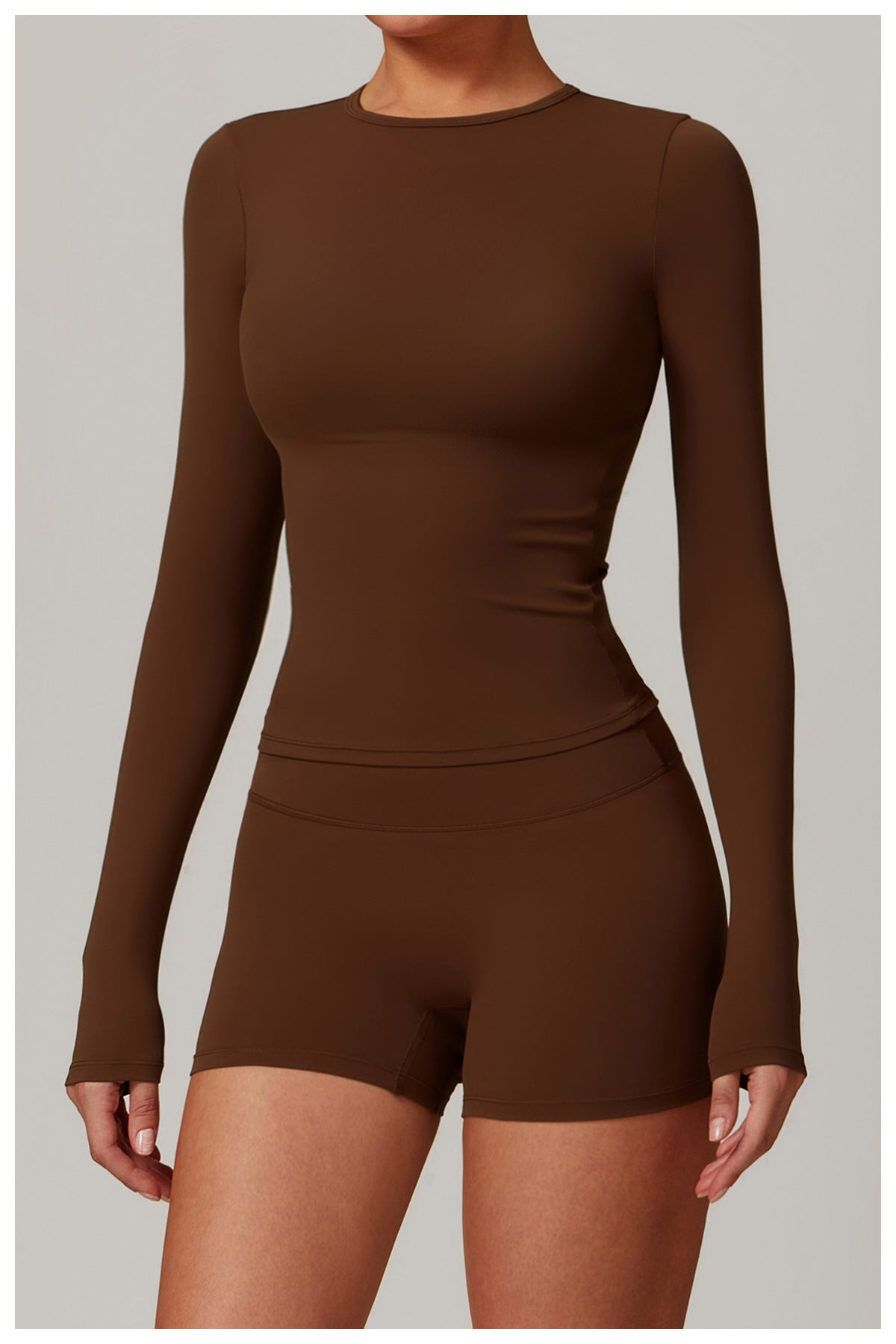 Plush Mid Long Sleeve Top Chocolate Brown