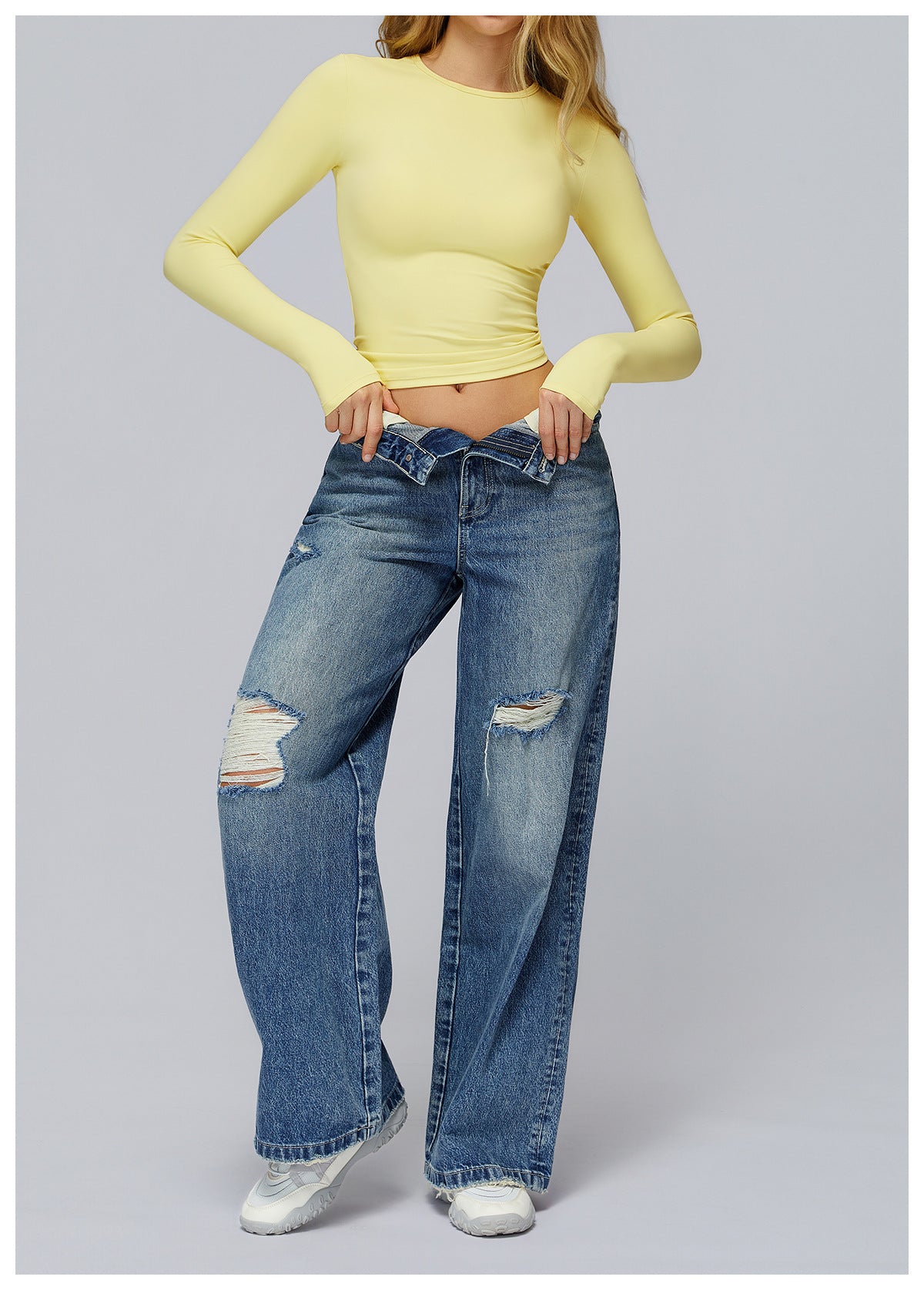 Plush Mid Long Sleeve Top Pastel Yellow